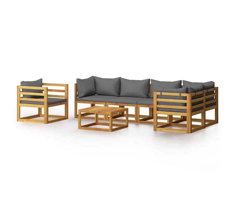 Salon De Jardin 7 Pièces Avec Coussin Bois D'acacia Solide