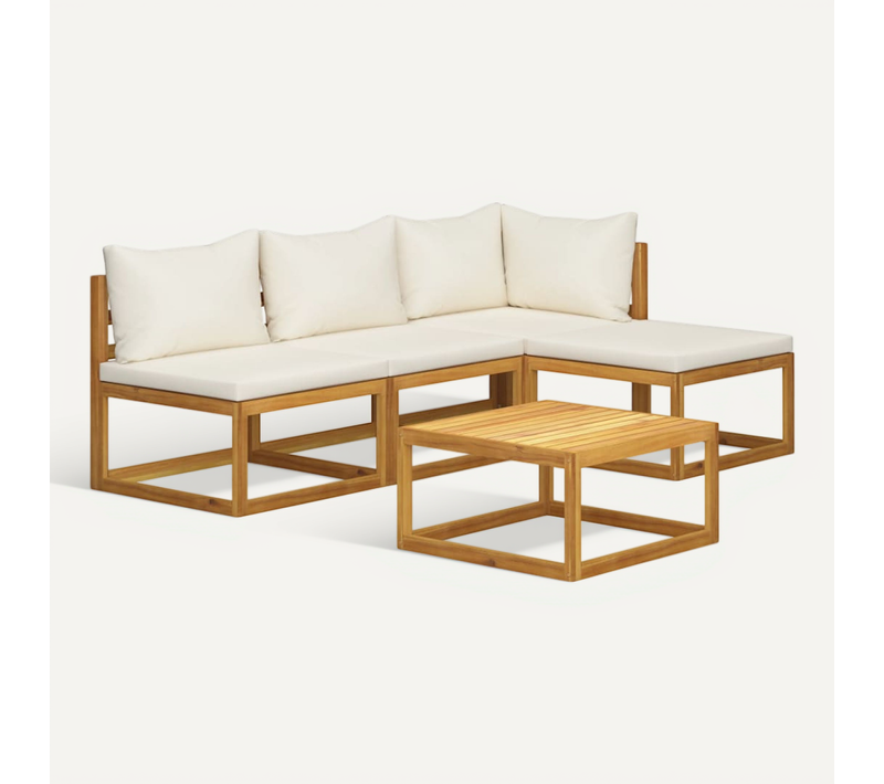 Vidaxl Salon De Jardin 5 Pièces Avec Coussin Crème Bois D'acacia Solide Meubles Mobilier De Terrasse