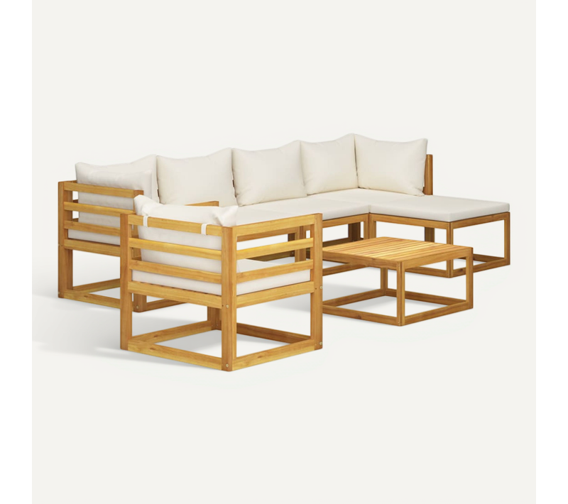 Salon De Jardin 7 Pièces Avec Coussin Crème Bois D'acacia Solide Modulaire
