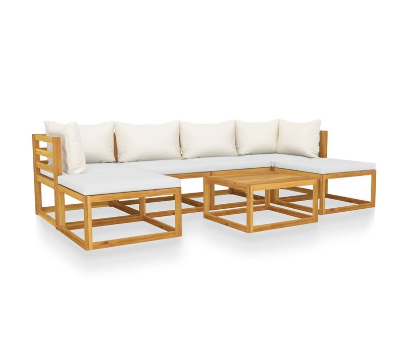 Salon De Jardin 7 Pièces Avec Coussin Crème Bois D'acacia Solide