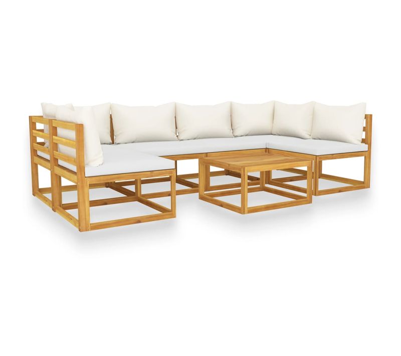 Vidaxl Salon De Jardin 7 Pièces Avec Coussin Crème Bois D'acacia Solide Meubles Mobilier De Terrasse