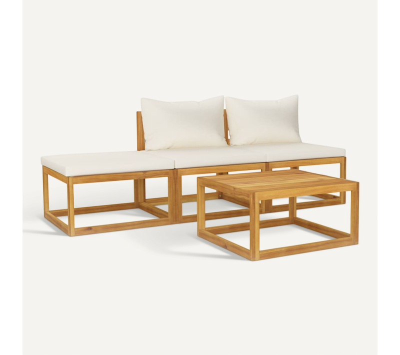 Salon De Jardin 4 Pièces Avec Coussin Crème Bois D'acacia Solide Modulaire