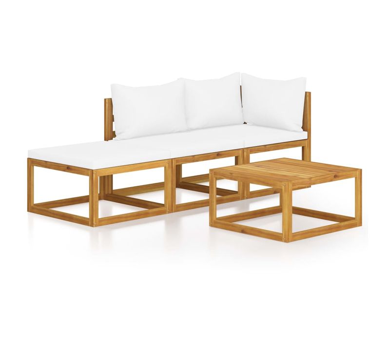 Salon De Jardin 4 Pièces Avec Coussin Crème Bois D'acacia Solide