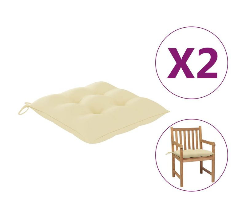 Coussins De Chaise Lot De 2 Blanc Crème 50x50x7 Cm Tissu Oxford