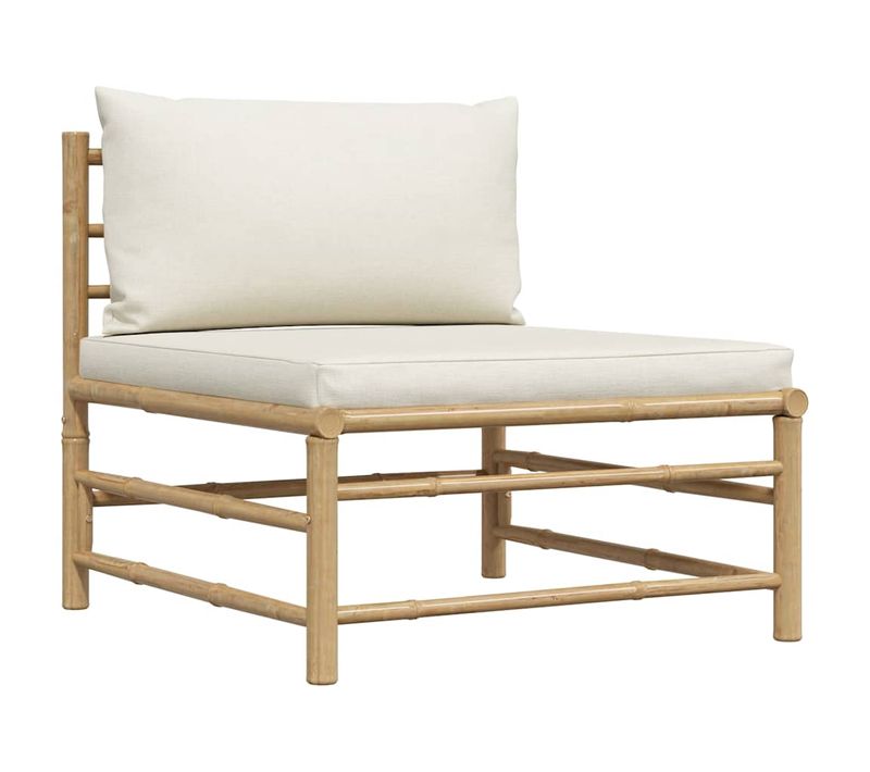 Canapé Central De Jardin Avec Coussins Blanc Crème Bambou