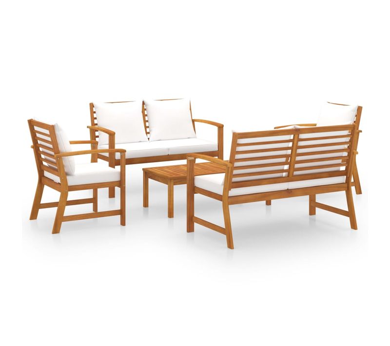 Salon De Jardin 5 Pièces Avec Coussin Bois D'acacia Solide