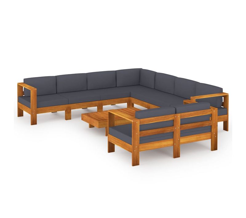 Salon De Jardin 9 Pièces Avec Coussins Gris Foncé Bois D'acacia