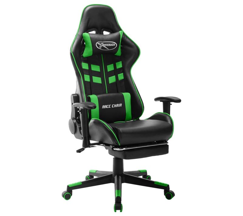 Fauteuil Gamer Avec Repose-pied Noir Et Vert Cuir Artificiel