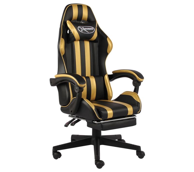Fauteuil Gamer Avec Repose-pied Noir Et Doré Similicuir