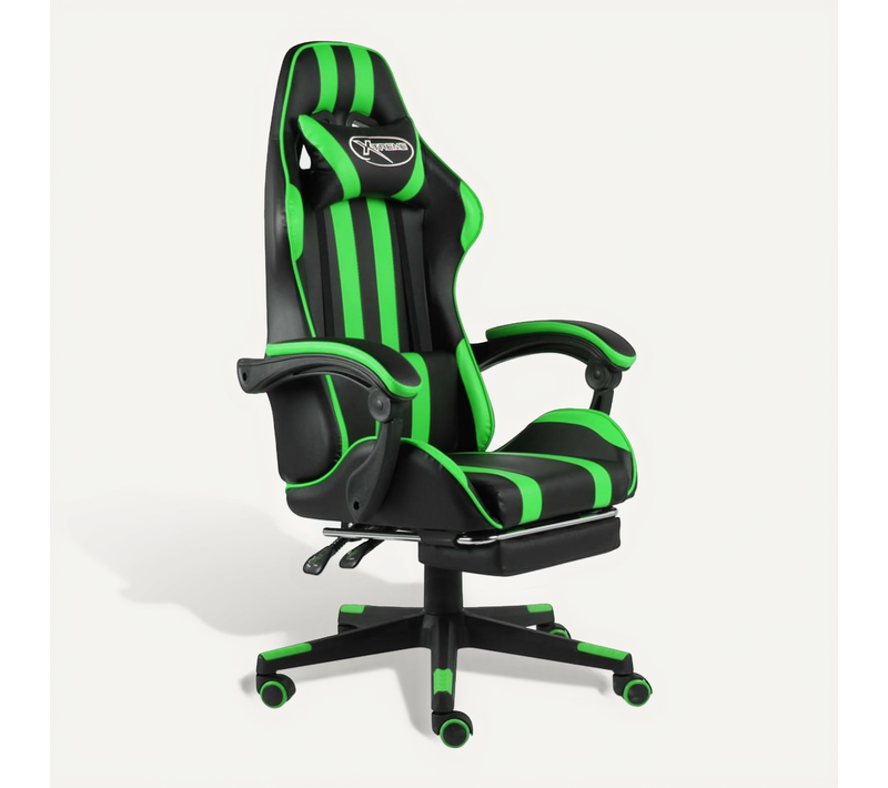 Fauteuil Gamer Avec Repose-pied Noir Et Vert Similicuir