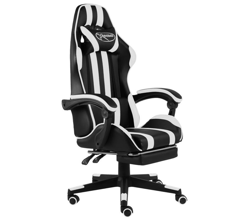 Fauteuil Gamer Avec Repose-pied Noir Et Blanc Similicuir