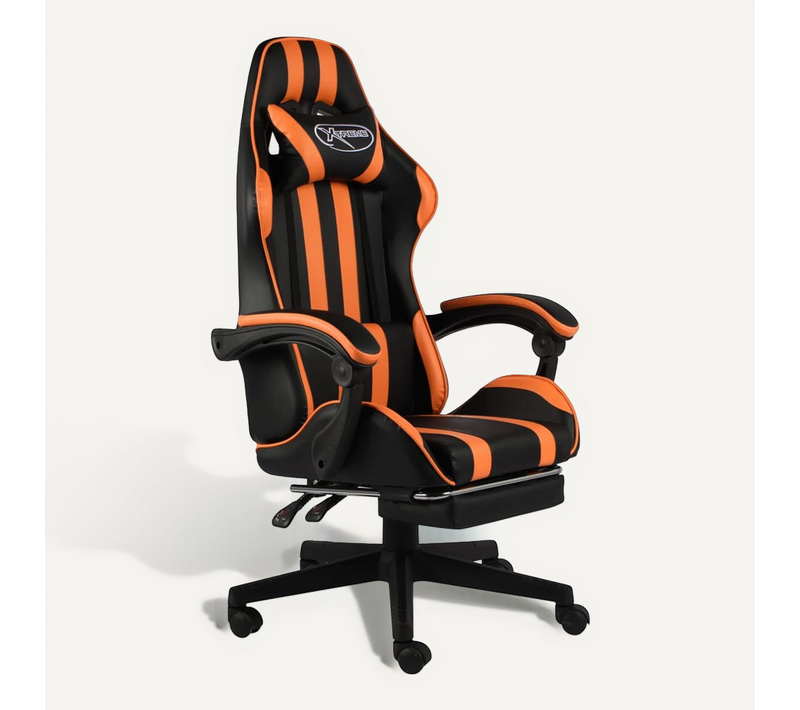 Fauteuil Gamer Et Repose-pied Noir Et Orange Similicuir