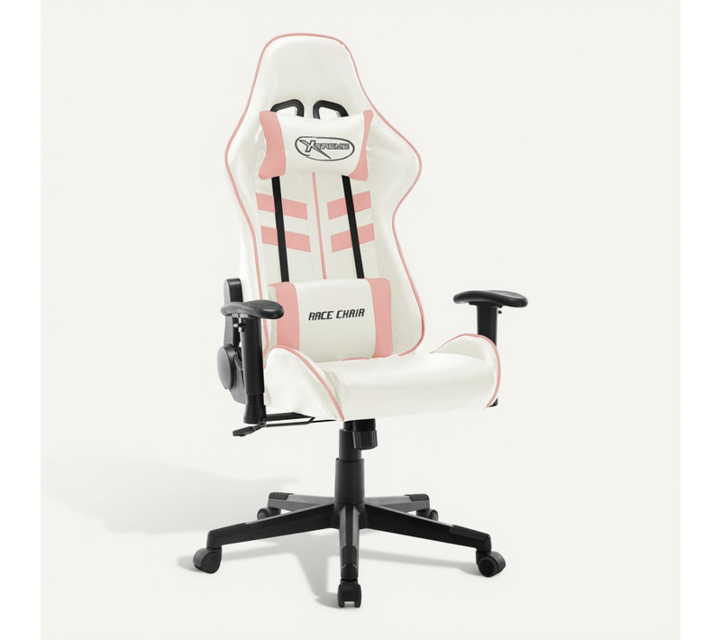 Fauteuil Gamer Blanc Et Rose Cuir Artificiel