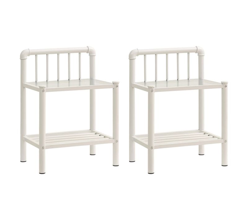 Tables De Chevet 2 Pièces Blanc Et Transparent Métal Et Verre