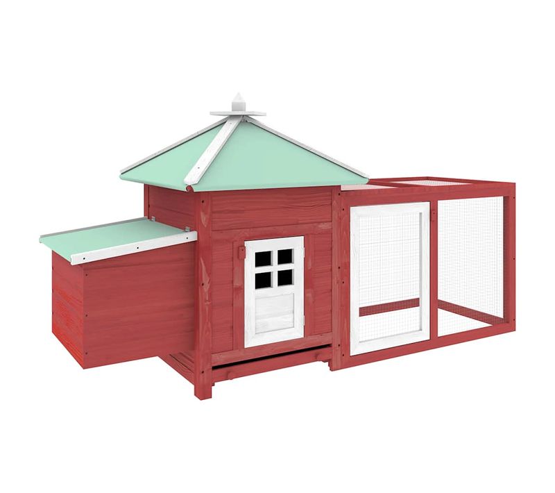 Poulailler Avec Nichoir Rouge 190x72x102cm Bois De Sapin Massif