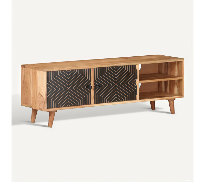 Meuble TV 115x30x39 Cm Bois D'acacia Massif