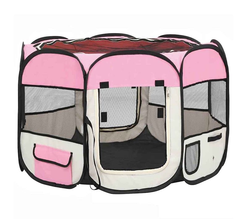Parc Pour Chiens Pliable Avec Sac De Transport Rose 90x90x58 Cm