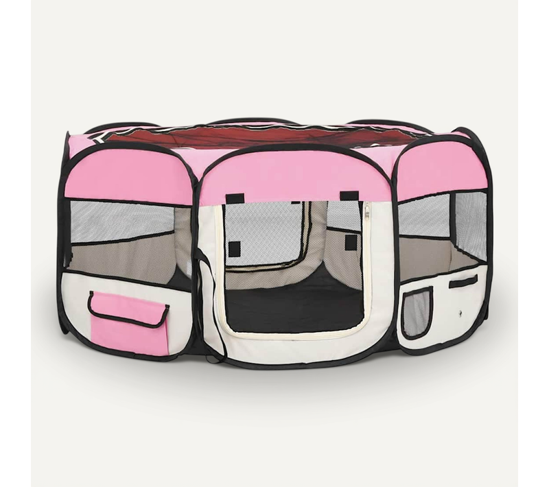 Parc Pliable Pour Chien Avec Sac De Transport Rose 145x145x61cm
