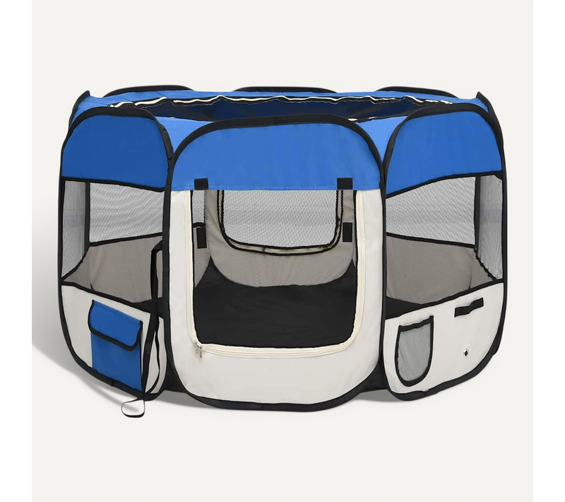 Parc Pour Chiens Pliable Avec Sac De Transport Bleu 90x90x58 Cm