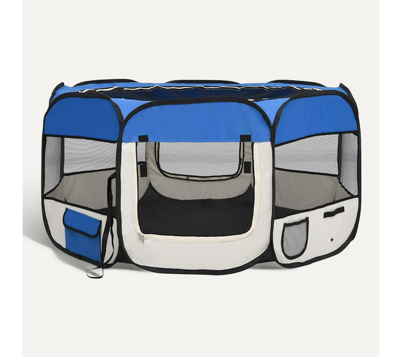 Parc Pliable Pour Chien Avec Sac De Transport Bleu 125x125x61cm