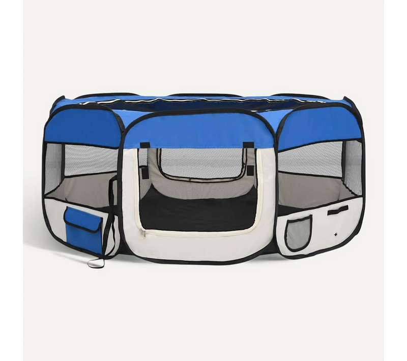 Parc Pliable Pour Chien Avec Sac De Transport Bleu 145x145x61cm
