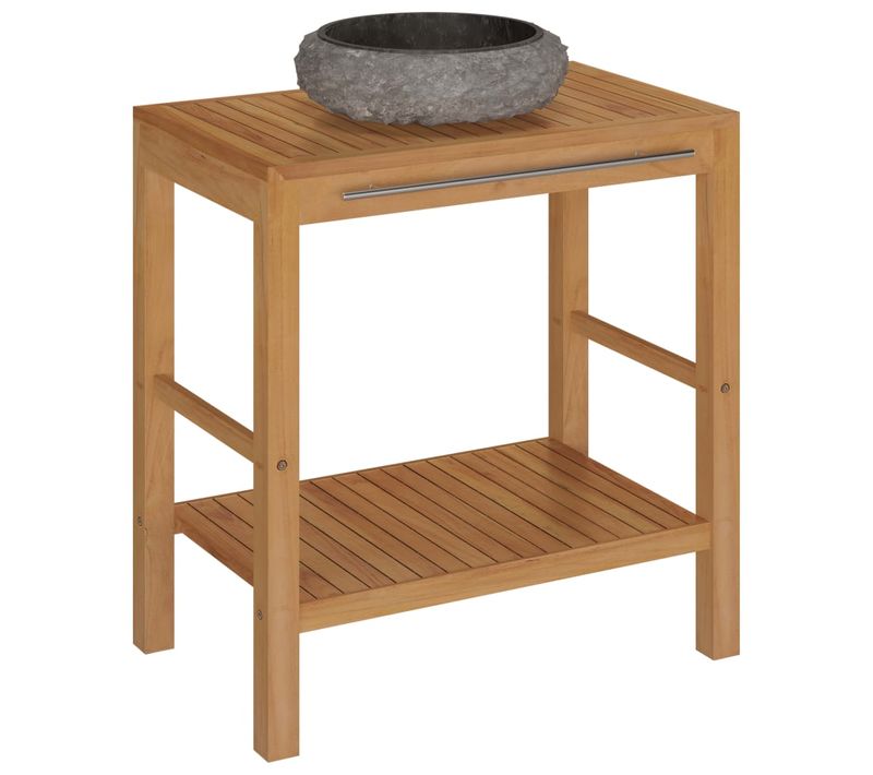 Meuble Vasque En Teck Solide Avec Lavabo En Marbre Noir