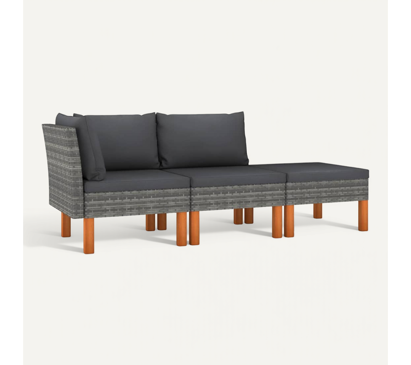 Salon De Jardin 3pcs Résine Tressée Et Bois D'eucalyptus Massif Housses Amovibles
