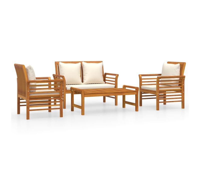 Salon De Jardin 4 Pièces Avec Coussins Bois D'acacia Solide Durable
