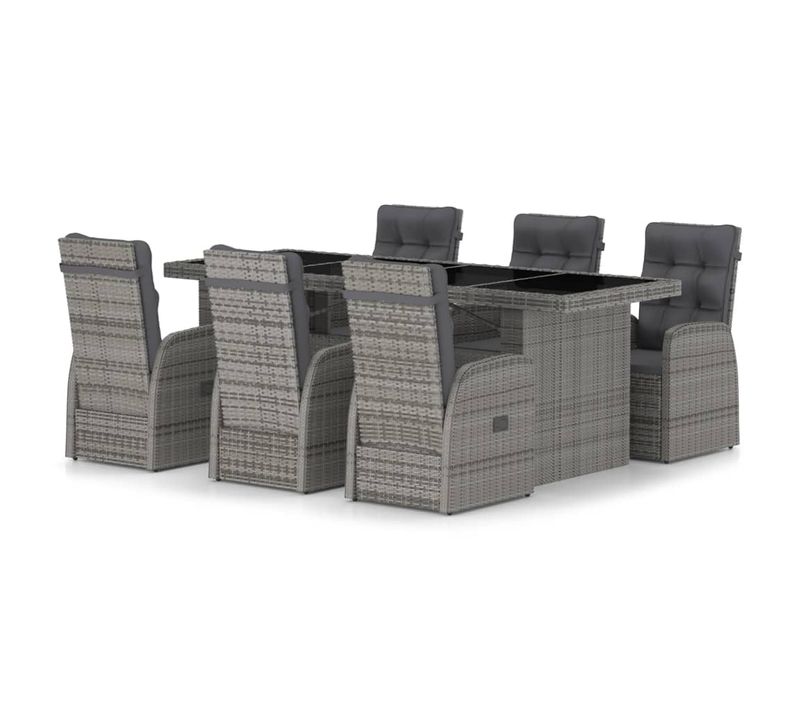 Salon De Jardin 7 Pièces Avec Coussins Résine Tressée Gris Mobilier Ensemble De Meubles Patio