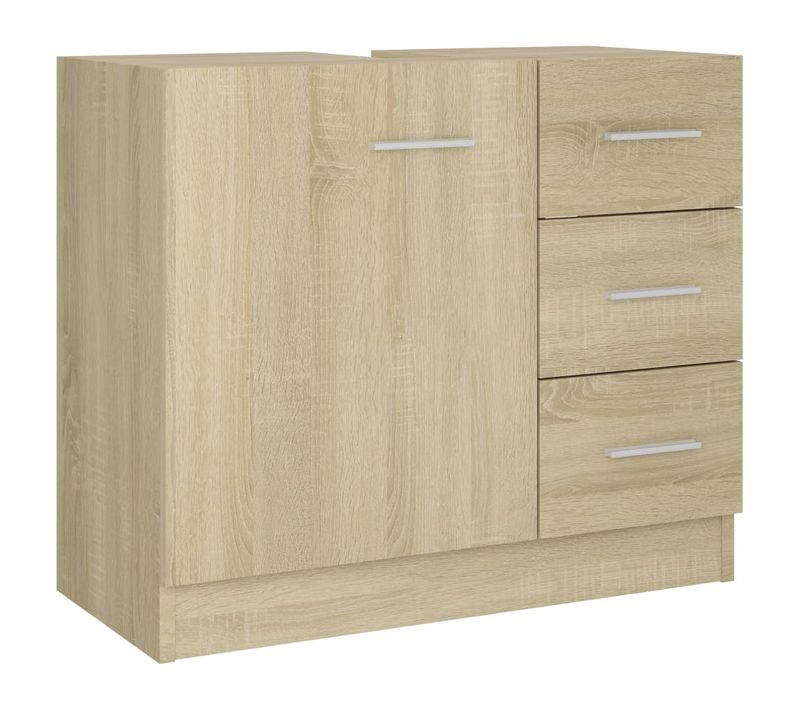 Meuble Sous-vasque 63x30x54 Cm Chêne Sonoma 1 Compartiment 3 Tiroirs Rangement Salle De Bain