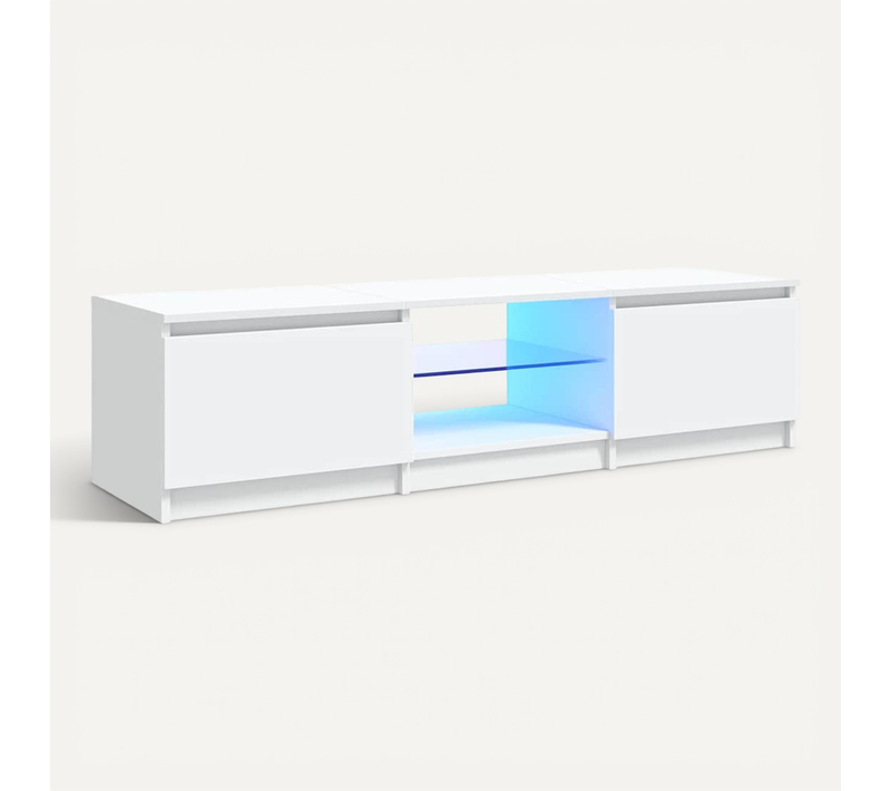 Meuble TV Avec Lumières LED Rectangulaire Blanc 140x40x36 Cm Moderne