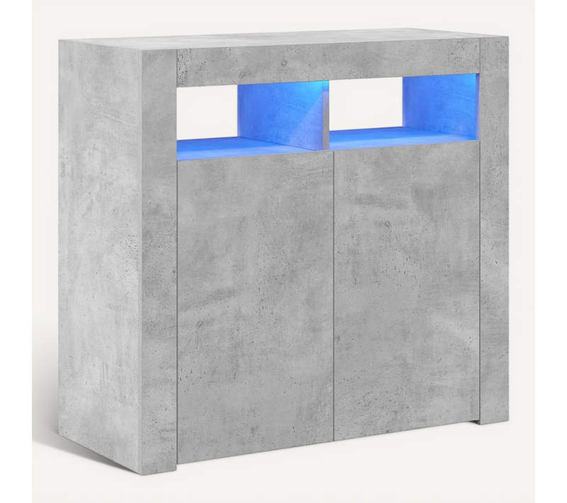 Vidaxl Buffet Avec Lumières LED Gris Béton 80x35x75 Cm Placard Armoire Meuble De Rangement Intérieur