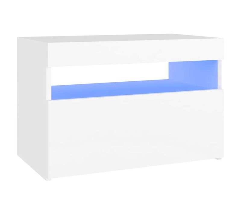 Meuble TV 60 X 35 X 40 Cm Bois Contreplaqué Blanc Éclairage LED Rvb USB Design Moderne