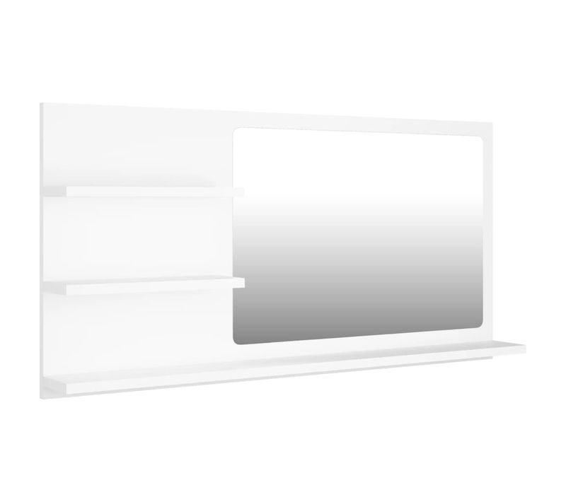 Miroir De Salle De Bain Avec Étagères De Rangement Mural Blanc 90x10,5x45 Cm Bois Composé