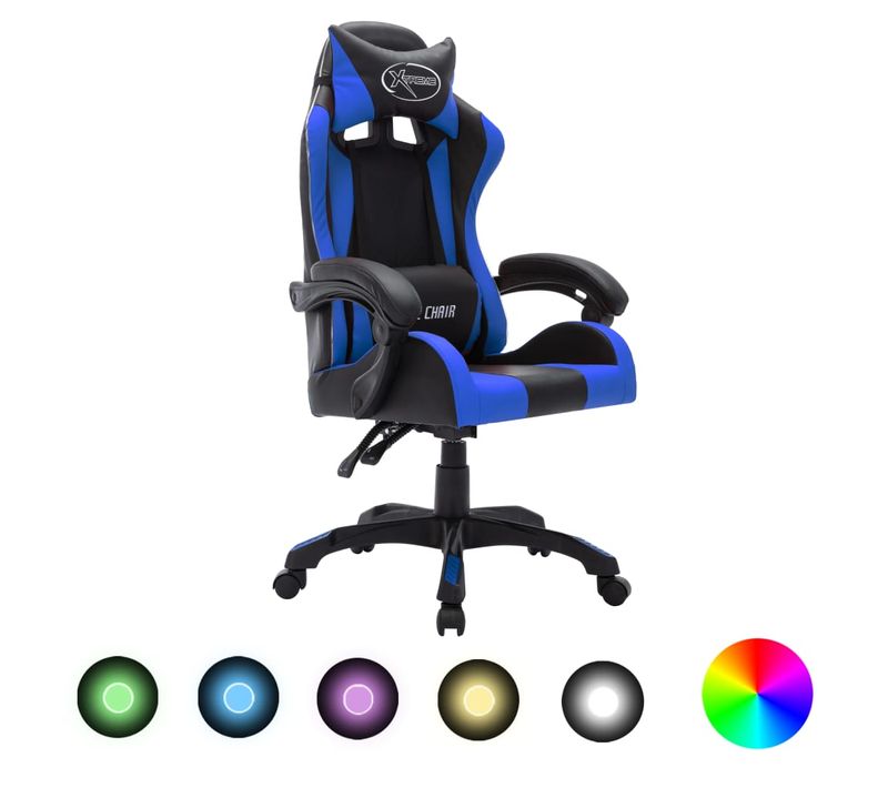 Fauteuil Gamer Avec LED Rvb Bleu Et Noir Similicuir