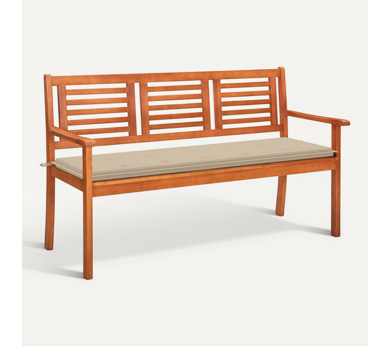 Banc De Jardin 3 Places Avec Coussin 150 Cm Bois D'eucalyptus Durable