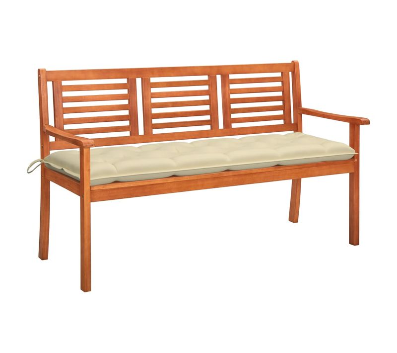 Banc De Jardin 3 Places Avec Coussin 150 Cm Bois D'eucalyptus
