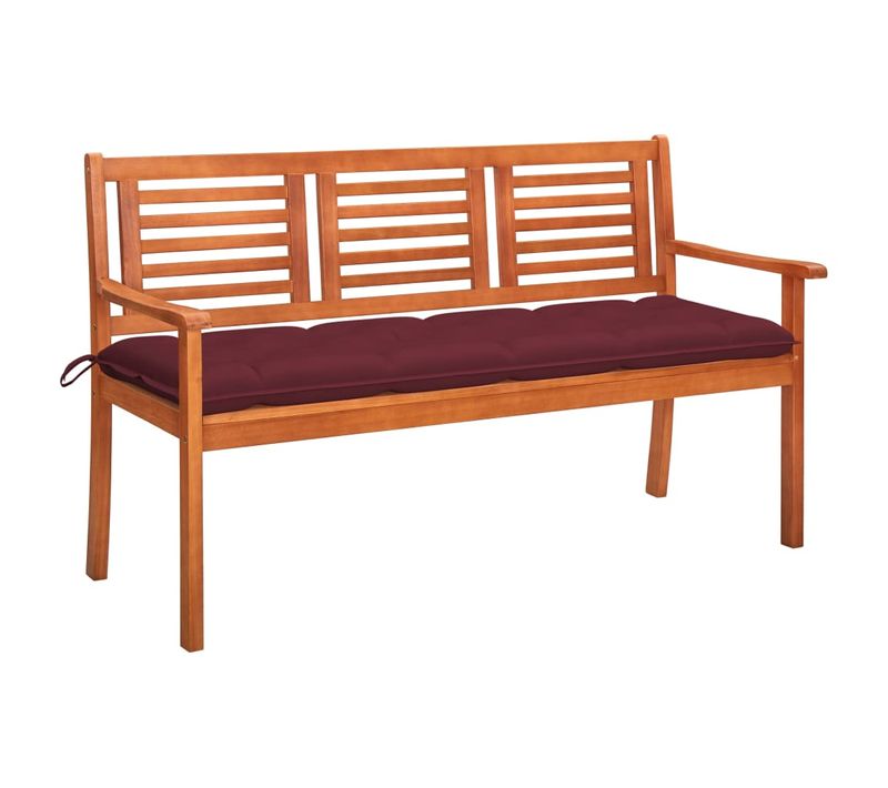 Banc De Jardin 3 Places Avec Coussin 150 Cm Bois D'eucalyptus