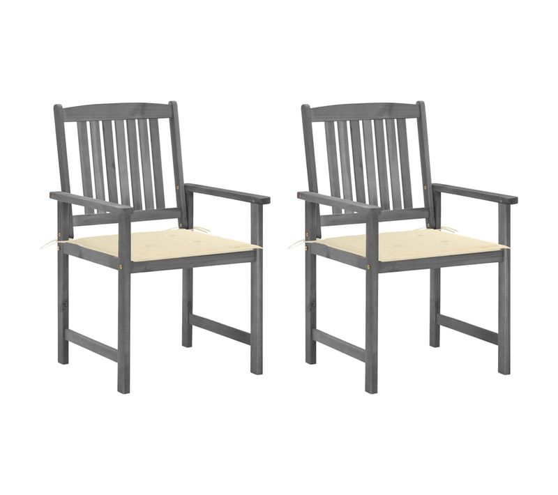 Chaises De Jardin Avec Coussins 2 PCs Gris Bois D'acacia Massif