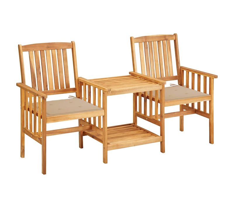 Chaises De Jardin Avec Table à Thé Et Coussins Acacia Solide