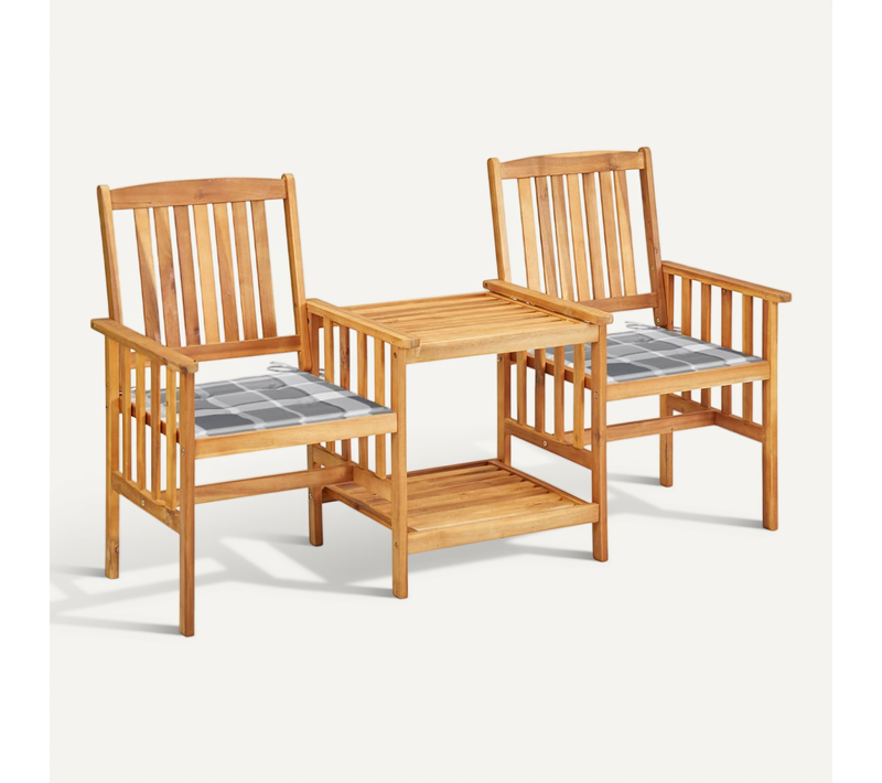 Chaises De Jardin Avec Table à Thé Et Coussins Acacia Solide