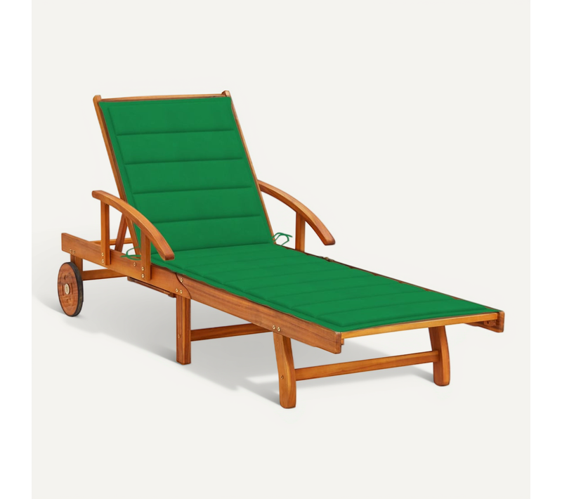 Chaise Longue De Jardin Avec Coussin Bois D'acacia Solide Hauteur Réglable