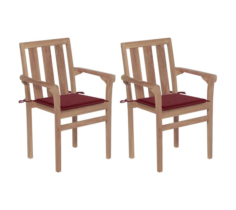 Chaises De Jardin 2pcs Avec Coussins Rouge Bordeaux Teck Massif