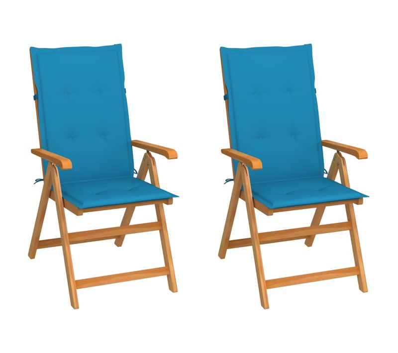 Chaises De Jardin Lot De 2 Et Coussins Bleu Bois De Teck