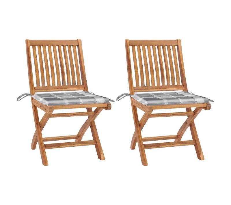 Chaises De Jardin Lot De 2 Avec Coussins à Carreaux Gris Teck