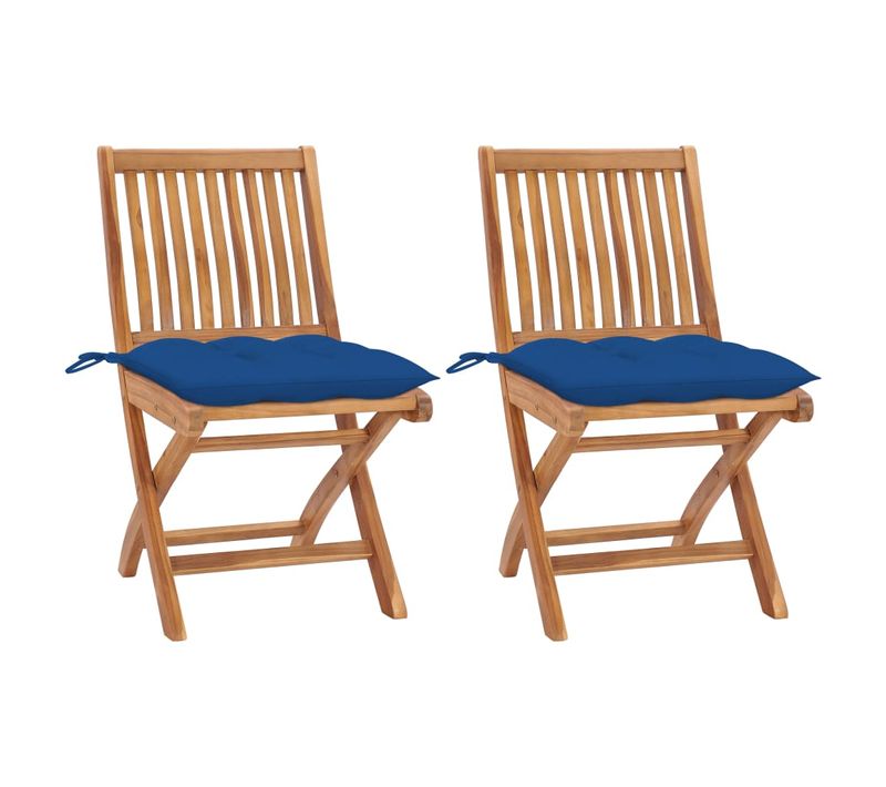 Chaises De Jardin Lot De 2 Et Coussins Bleu Bois De Teck Massif