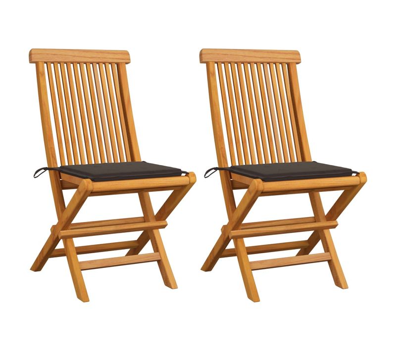 Chaises De Jardin Et Coussins Taupe Lot De 2 Bois Teck Massif