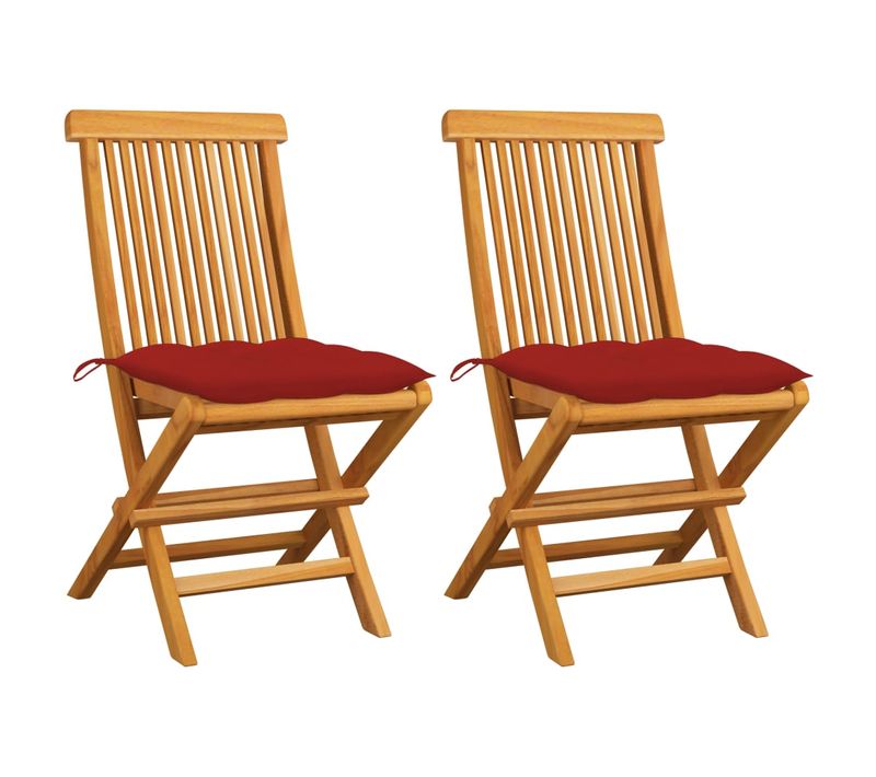 Chaises De Jardin Avec Coussins Rouge 2 PCs Bois De Teck Massif