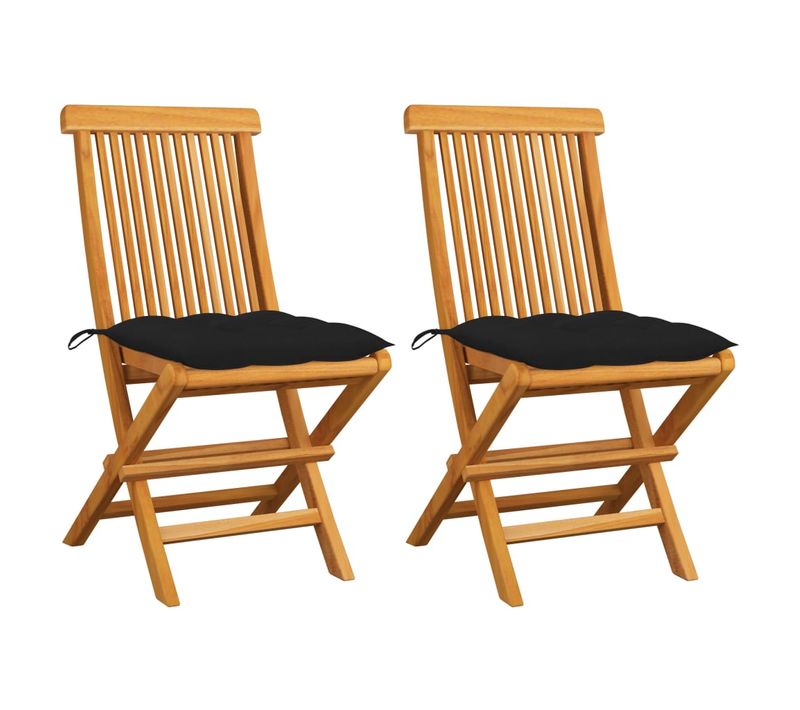 Chaises De Jardin Et Coussins Noir Lot De 2 Bois De Teck Massif