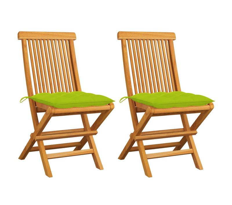 Chaises De Jardin Avec Coussins Vert Vif Lot De 2 Bois De Teck